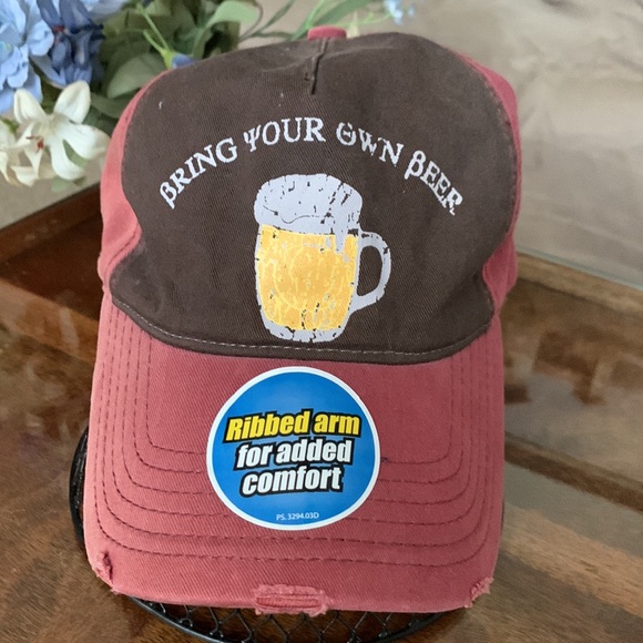 Bring Your Own Beer Baseball Cap No Clue U Vintage Sticker Mark Visor Sun Faded - Picture 8 of 12